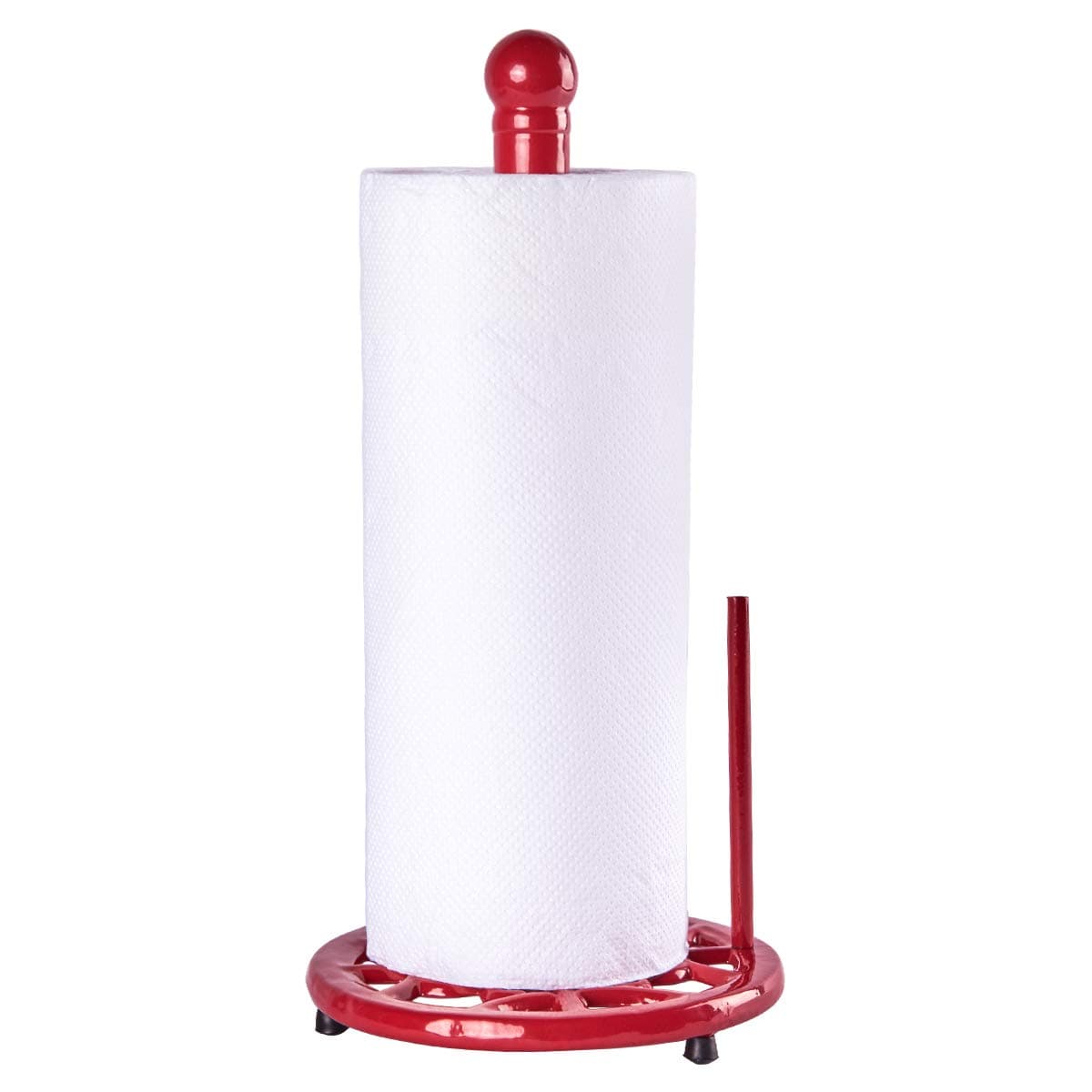 Paper Towel Holder Stand, Cast Iron Kitchen Paper Towel Countertop Vintage Stand with Weighted-Base, Bathroom Organization for Family Standard Large Size Roll Paper, Classic Style, Red