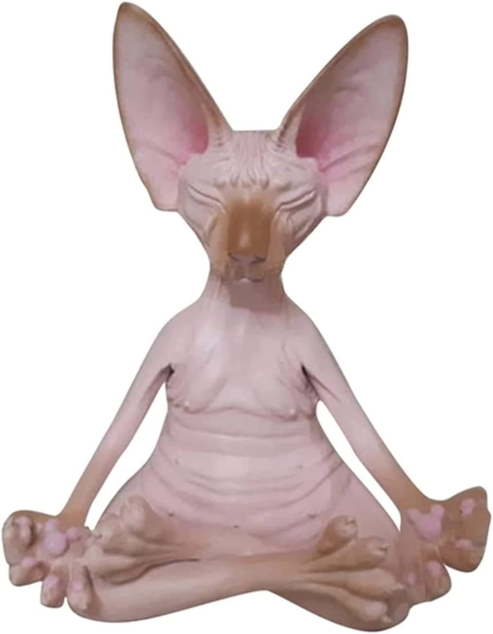 Sphynx Cat Meditate Statue Collectible Figurines Zen Yoga Relaxed Pose Buddha Meditation Sphynx Cat Collections Cat Statue for Home Office Car Desk Decoration (Pink)