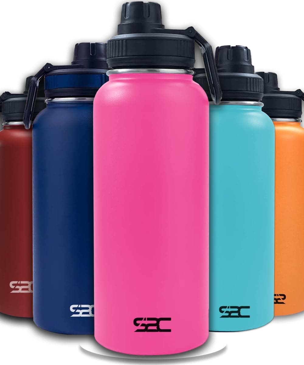 S2C Stainless Steel Water Bottle 1L,32oz Double Wall Vacuum Insulated Water Bottle, BPA Free for Kids School with Spout Lid - Thermos Water Flask for Hot Water, (G PINK)