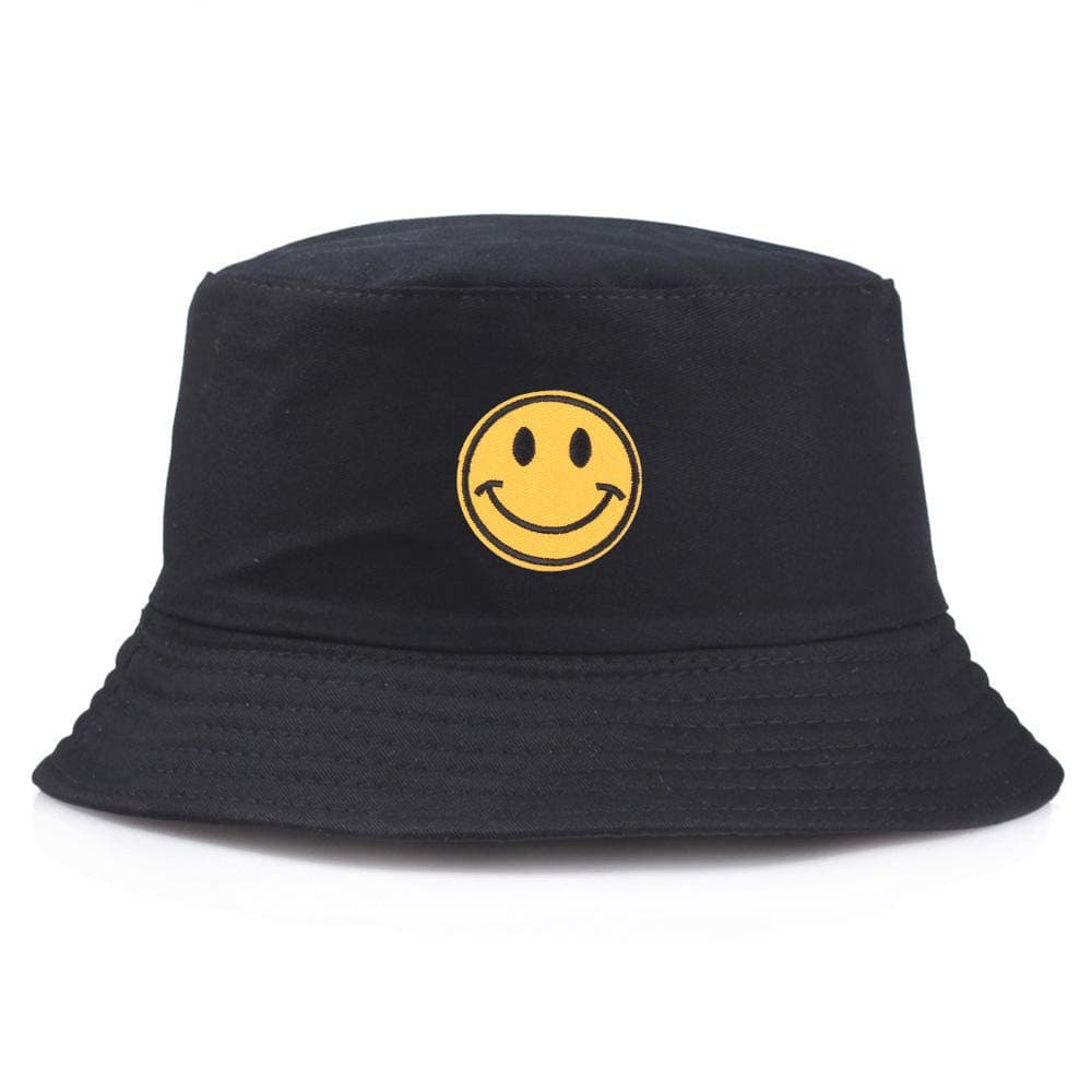 QIANWEIXIFishing Hat Yellow Smiley Bucket Hat Happy Face Flat Caps Sun Embroidery Visor Fishing Bucket Hat Casual Hats Color:3, Colour: 3