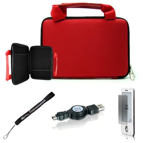 RED Protective Nylon Cover Carrying Case with Handles For BeBook Neo Book Reader eReader + Includes a 4-Inch Determination Hand Strap + Includes a Anti Glare Screen Protector + Includes a Retractable USB Data Sync Cable for your eReader (Mini USB Type)