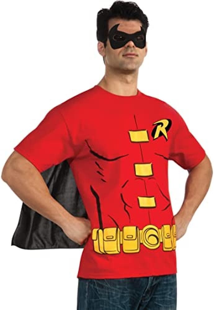 Rubie's mens Dc Comics Men's Robin T-shirt With Cape and Mask Adult Sized Costume (pack of 1)