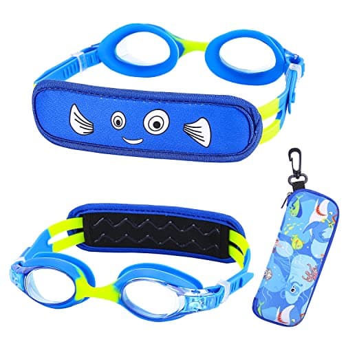 RuiGao Toddler Swim Goggles, Toddler Goggles 2-6 Year Old, Kids Swim Goggles with Fabric Strap - Pain Free & No Hair Pull, Blue Goggles for Boys 首选项 新功能