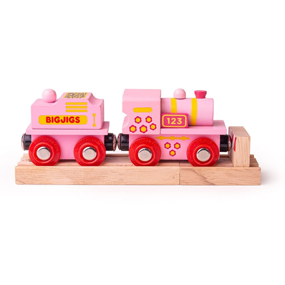 Pink 123 Engine - Other Major Wooden Rail Brands are Compatible
