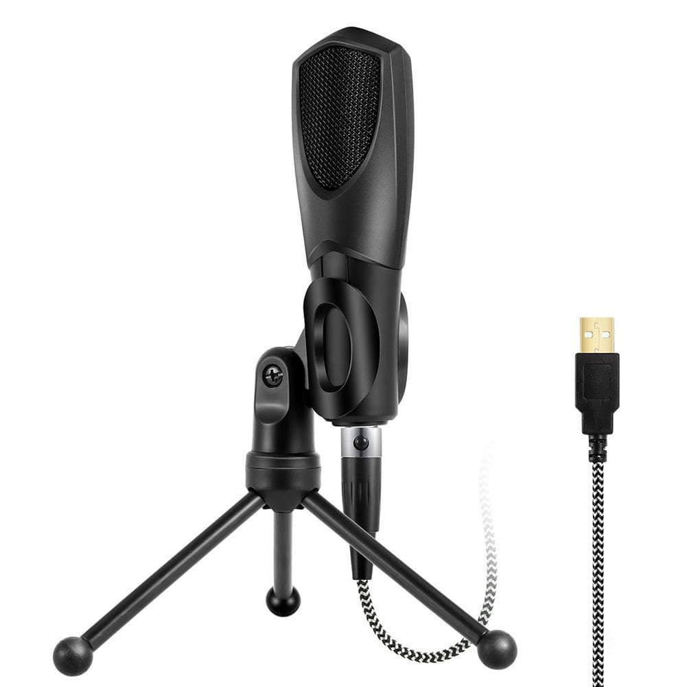 ASHATA USB Microphone,Dual-capacitance Anti-Interference Microphone,Digital Audio Processing for Q3B USB High Sensitive Microphone Condenser Mic Plug-and-Play with Tripod Stand for Desktop Lap