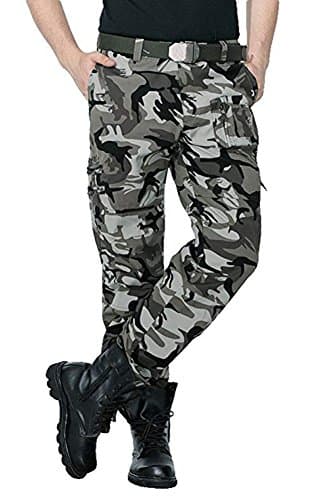 sunsnow Men's Tactical Pants Outdoor Cargo Pants Men Rip-Stop Workout Pants with Multiple-Pockets