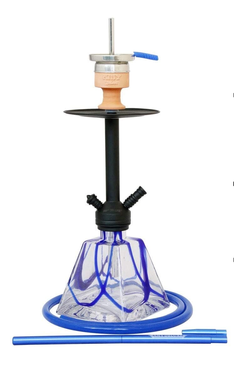 AMY Deluxe Shisha Vega AMY 651 Matte Black Blue in Set with Charcoal Lighter, Natural Charcoal and Hygienic Mouthpieces