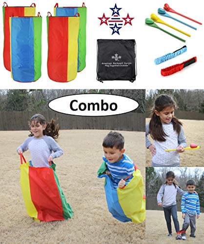 Backyard Games - 3 Fun Outdoor Relay Race Games for Kids and Adults; Potato Sack Race, Egg and Spoon Race, 3 Legged Relay Race, with 1 Carry Storage Bag (Relay Race Combo)