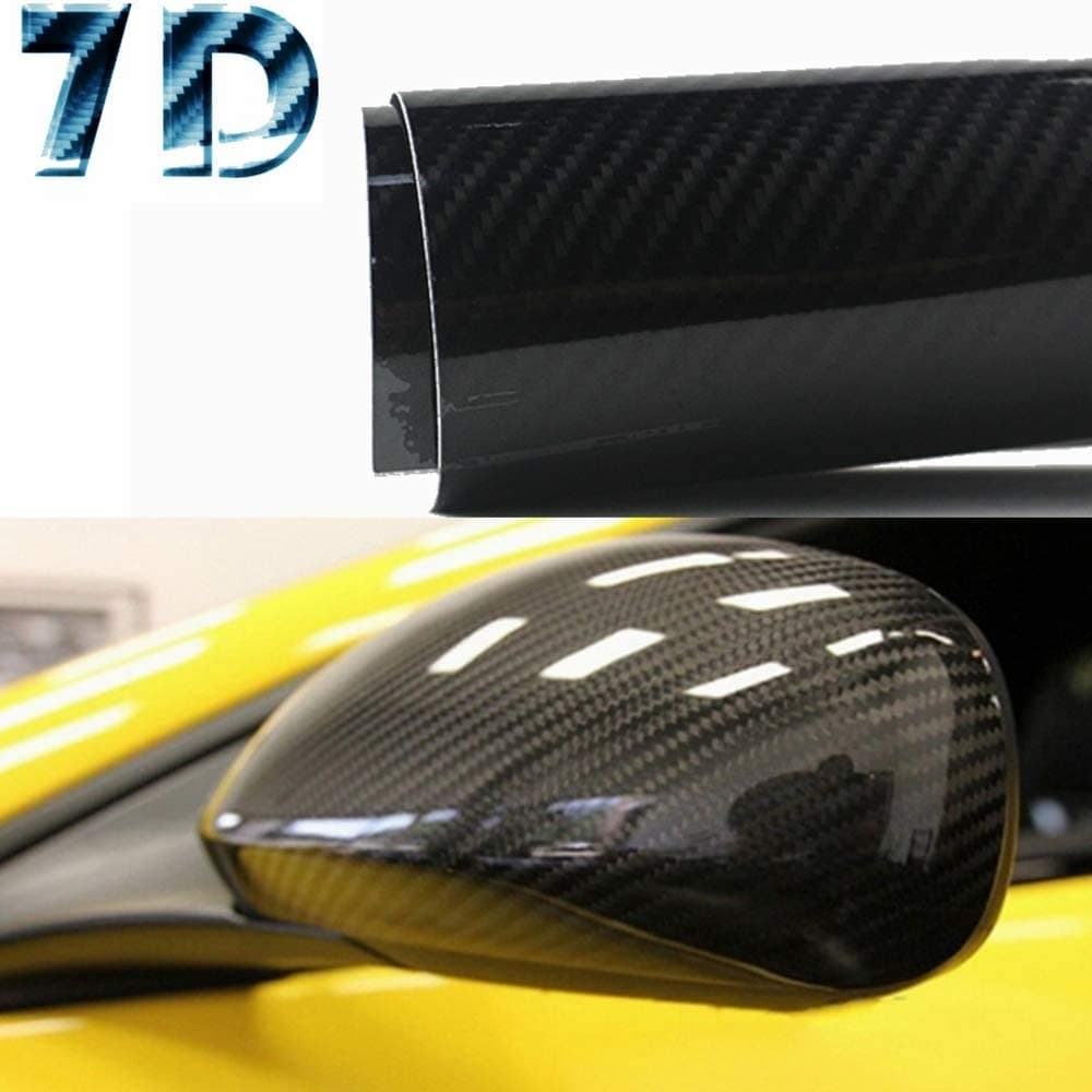 7D Premium High Gloss Carbon Fiber Vinyl Film Wrap Bubble Free Air Release 6D Free Tool Kit (Black, 72" X 60" in Inches / 6 X 5 FT Feet)