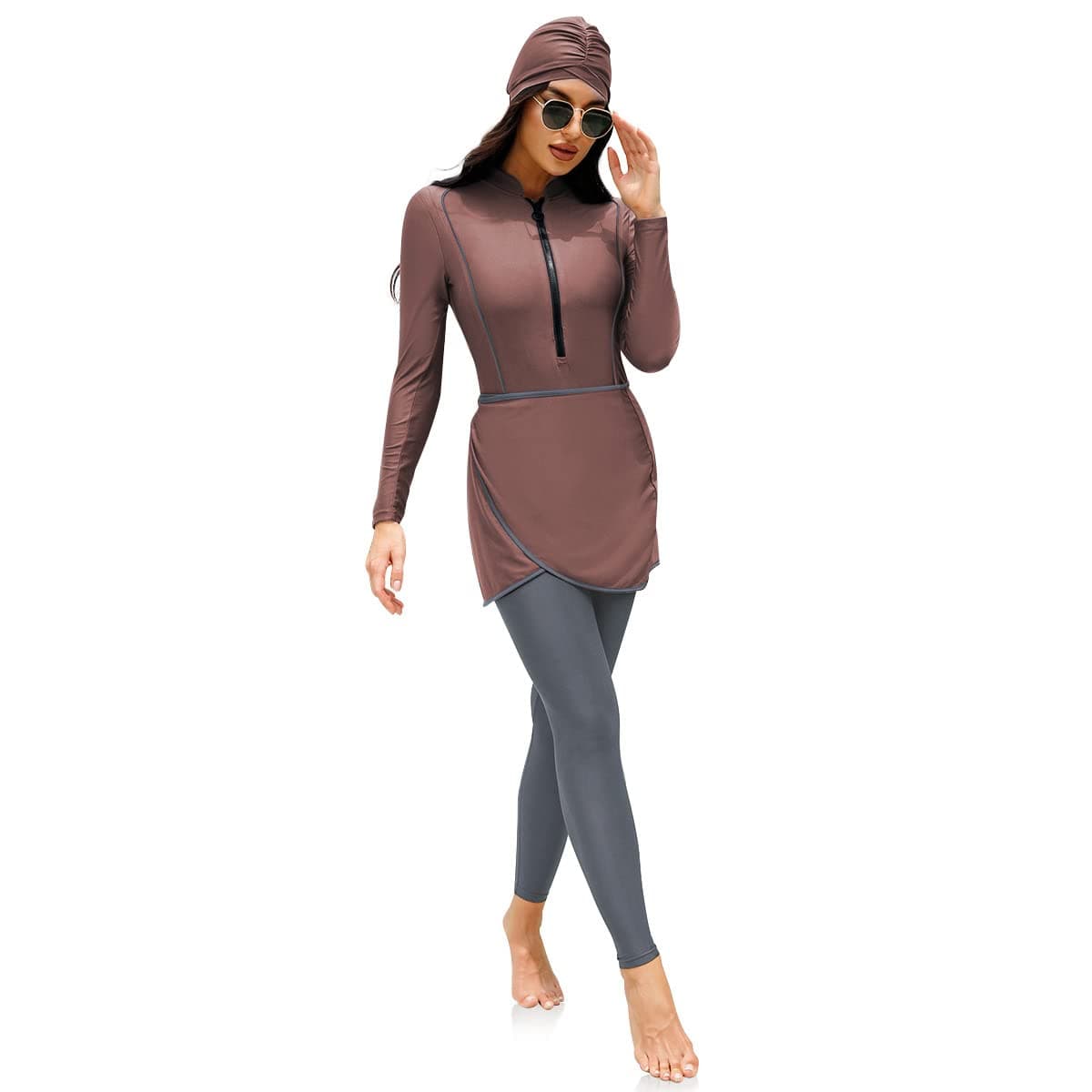 Women Modest Burkini Swimsuits Muslim Swimwear Full Body Islamic Swim Tops Pants Hijab 4 Piece Rash Guard S-XL