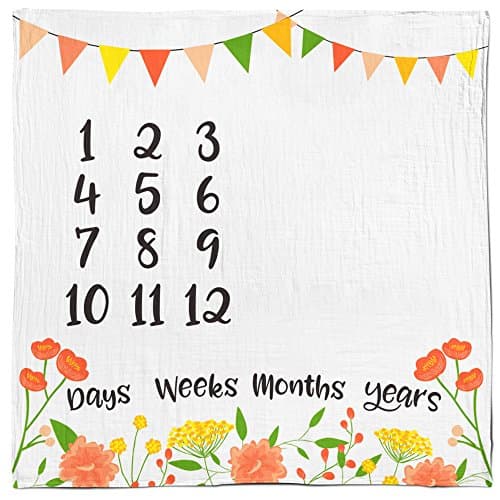 Baby Monthly Milestone Age Blanket - Boy + Girl. Baby Shower Gift Idea! First Days, Weeks, Months, Years. Large Photo Prop for Newborn, Infant, Or Toddler. Mom & Dad Keepsake. (Floral)