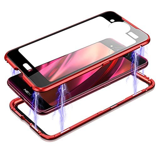 Vivo NEX Dual Display Magnetic Case, Metal Frame & Tempered Glass Back 2 in 1 Protector Case, Ultra-Thin Clear Luxury Scratch Resistant Shockproof Phone Case for Vivo NEX 2 (red)