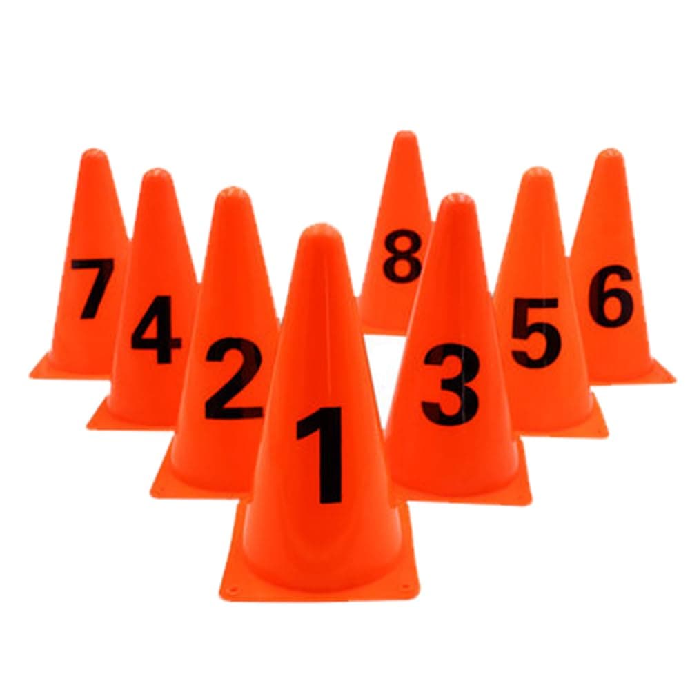 9 Inch Plastic Traffic Marker Cones with Numbers 8 Pack Agility Sign Cones Soccer Cones for Sport Training