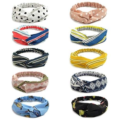 SAYGOGO Headbands for Women,Yoga Wide Hairband+Criss Cross Fabric Head Band,Boho Cute Turban Headbands for Washing Face,Bohemian Floral Style+Vintage Elastic Head Wrap,4-Pack Women’s Hair Accessories