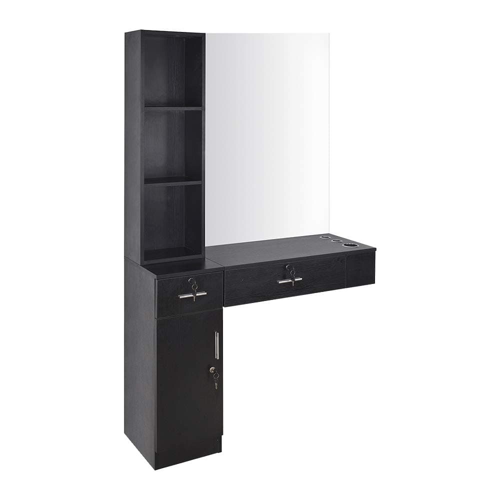 4HOMART Wall Mounted Barber Station with Mirror Hair Styling Dressing Table Shelf Desk Storage Cabinet Beauty Salon SPA Furniture Set