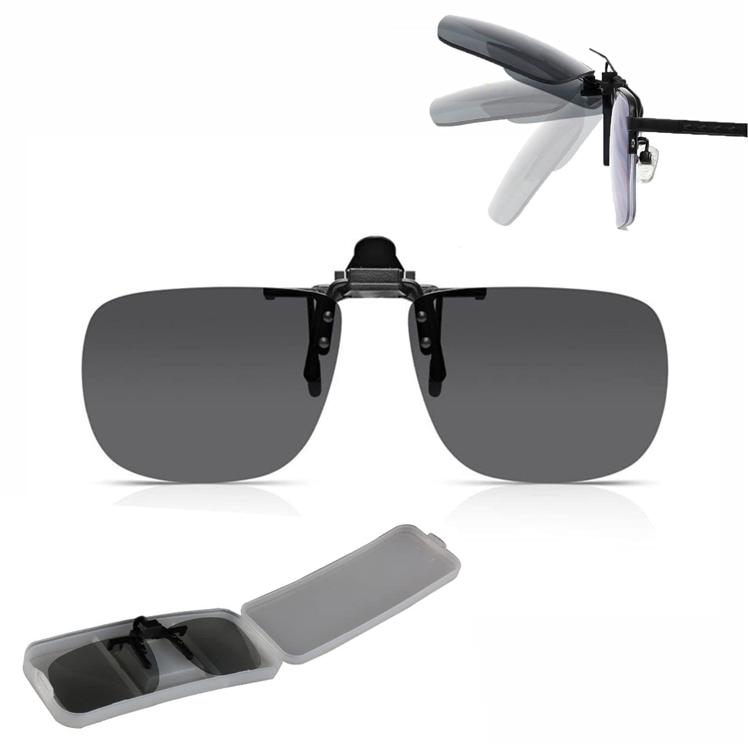 Polarized Clip-on Flip Up Metal Clip Rimless Sunglasses for Men Women,Suitable for Prescription Myopia Glasses And Reading Glasses,Clip onto Over Eyeglasses,Anti-Glare,weighs only 9g,Case Included
