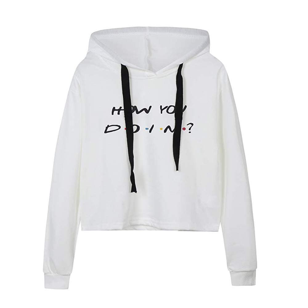 VESKRE Women's Crop Hoodie XL Autumn Winter Long Sleeve Letter Print Pullover Sweatshirt Tunics
