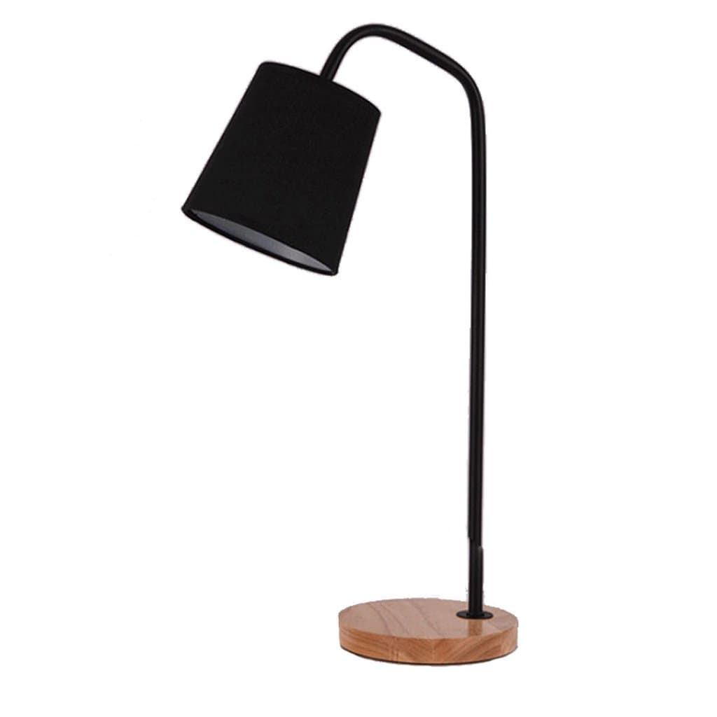 SMILR Japanese solid wood table lamp, simple Nordic modern lighting lamp, dimmable, black round cloth lampcover E27, 10.24 in * 19.69in