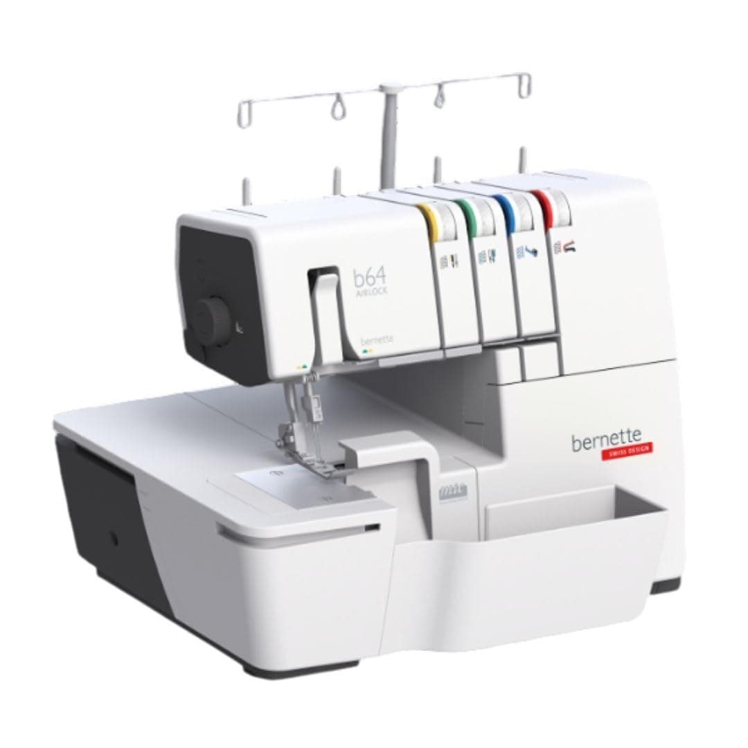 Bernette B64 Airlock Overlocker Sewing Machine with Automatic Air Threader, LED Light, Micro Thread Control - Heavy Duty Serger Quilting & Embroidery, Table