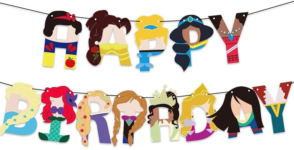 Disney Princess Birthday Party Supplies,Happy Birthday Banner for Girl