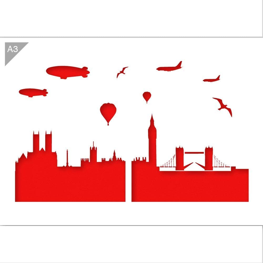 London Skyline Stencil - Card or Plastic - A3 16.5 × 11.7 inch – Skyline Width: 14.5 inch - Reusable, Kids Friendly Stencil - Painting, Crafts, Cakes, Windows, Wall and Furniture Stencil (Plastic)