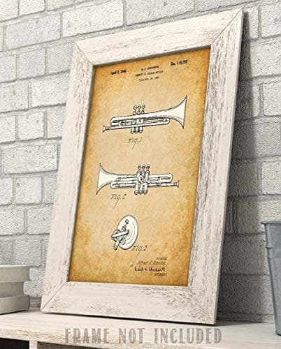Trumpet 11X14 Unframed Patent Print Makes A Great Gift Under $15 For Trumpet Players And Musicians