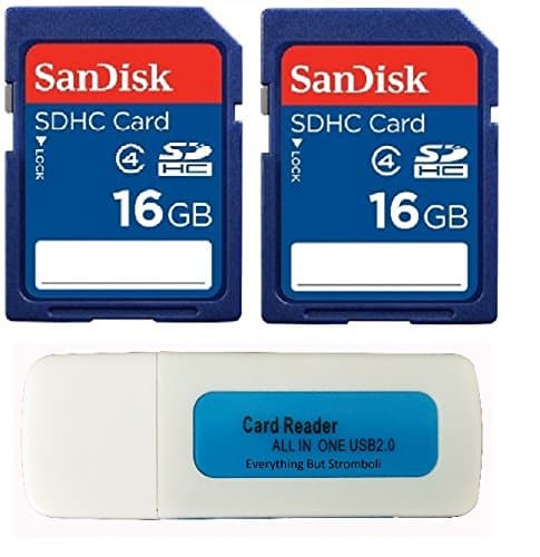 2 Pack SanDisk 16 GB Class 4 SDHC Flash Memory Card Retail works with BuckStruck Game and Trail Camera Viewer for Android Devices - W/ Everything But Stromboli (tm) Combo Card Reader