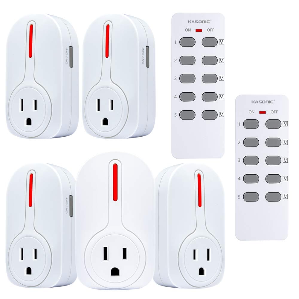 Wireless Remote Control Outlet, Kasonic Smart Home Remote Control Multi Purpose Combo Set [5 Electrical Outlets + 2 Remote] Perfect for Household Appliances and Devices; ETL-Listed