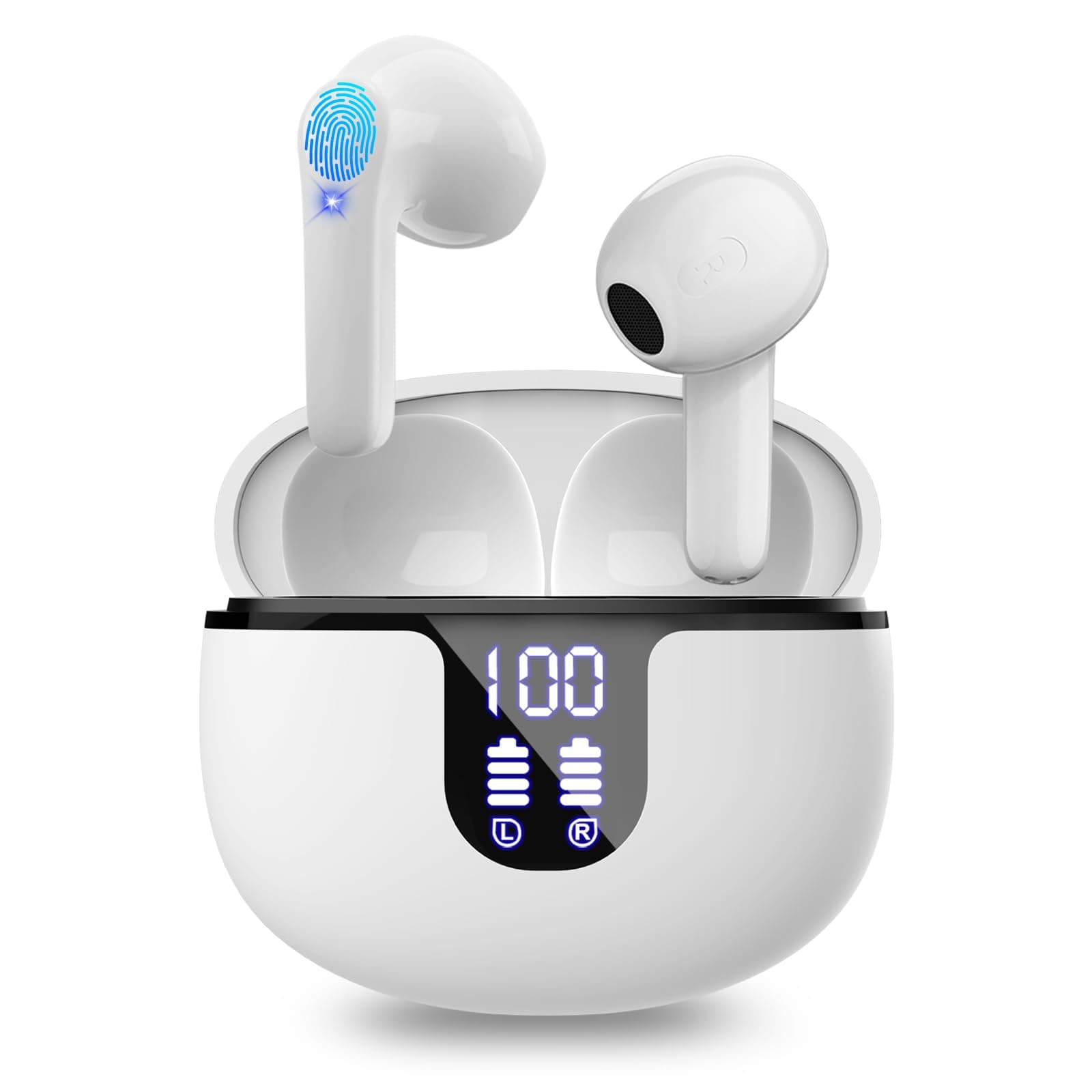 Wireless Earbuds, Bluetooth Earphones Hi-Fi Stereo, Wireless Earphones 40H Playback, IPX7 Waterproof Built in HD Mic, Touch Control with LED Digital Display Charging Case for Android/iOS for Sports
