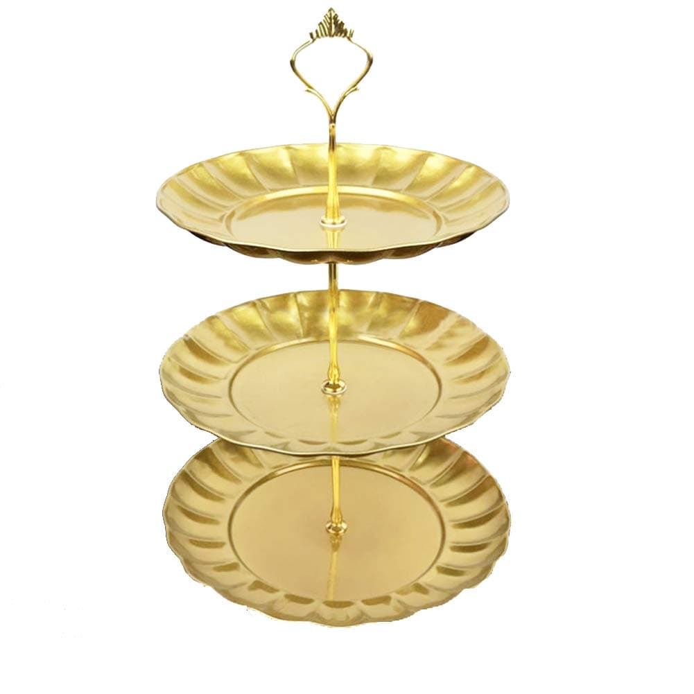 3 Tier Cupcake Stand Fruit Plate Cupcake Stand Stainless Steel Gold for Desserts Cakes Fruits Candy Buffet Holder for Wedding Home Birthday Party Serving Platter (1, Gold)