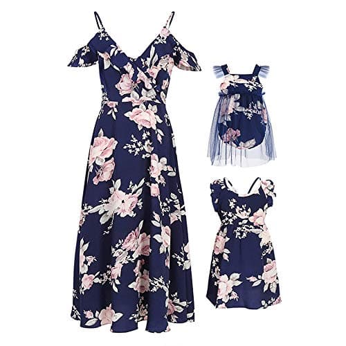 MumetazMommy and Me Dresses Matching Outfits Set Summer Casual Cute Leopard Floral Print A-Line Beach Slip Dress with Pockets