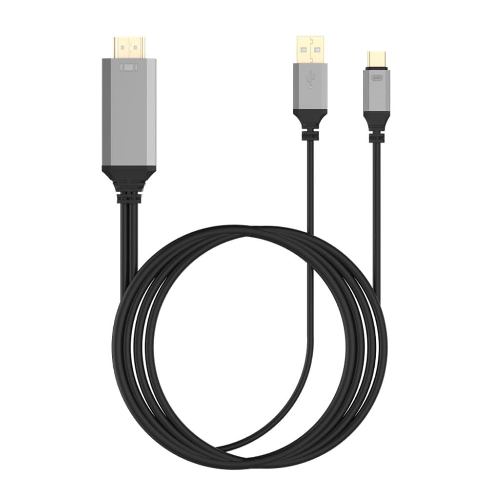 USB 3.1 Type C to HDMI Adapter Support 4K2K3D HD HDTV Convert Cable Adapter, Cable Length:1.8m-3 in 1 (Plug and Play) (Black)