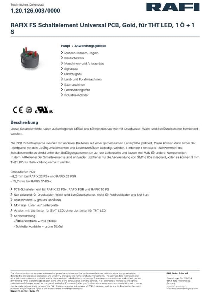 RAFI 1.20.126.003/0000 Contact Block, RAFIX 22 FS SE, 1NC+1NO