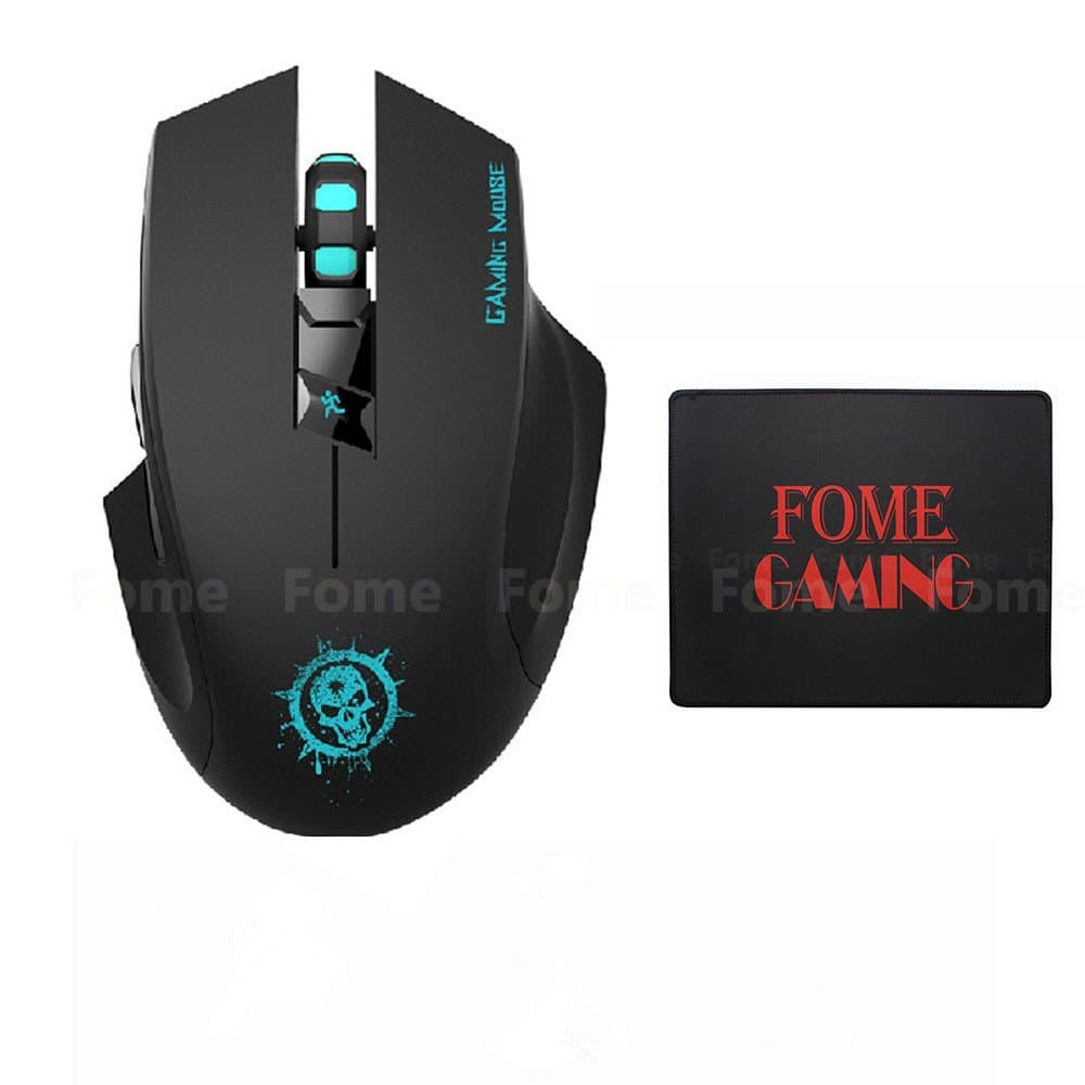2.4GHz Wireless Gaming Mouse, FOME GAMING C10 Ergonomic Noiseless Buttons Optical 1000/1500/2000DPI with 3 Color Breathing Light for LOL CF Compatible with Windows MAC Black+FOME GAMING Mouse Pad