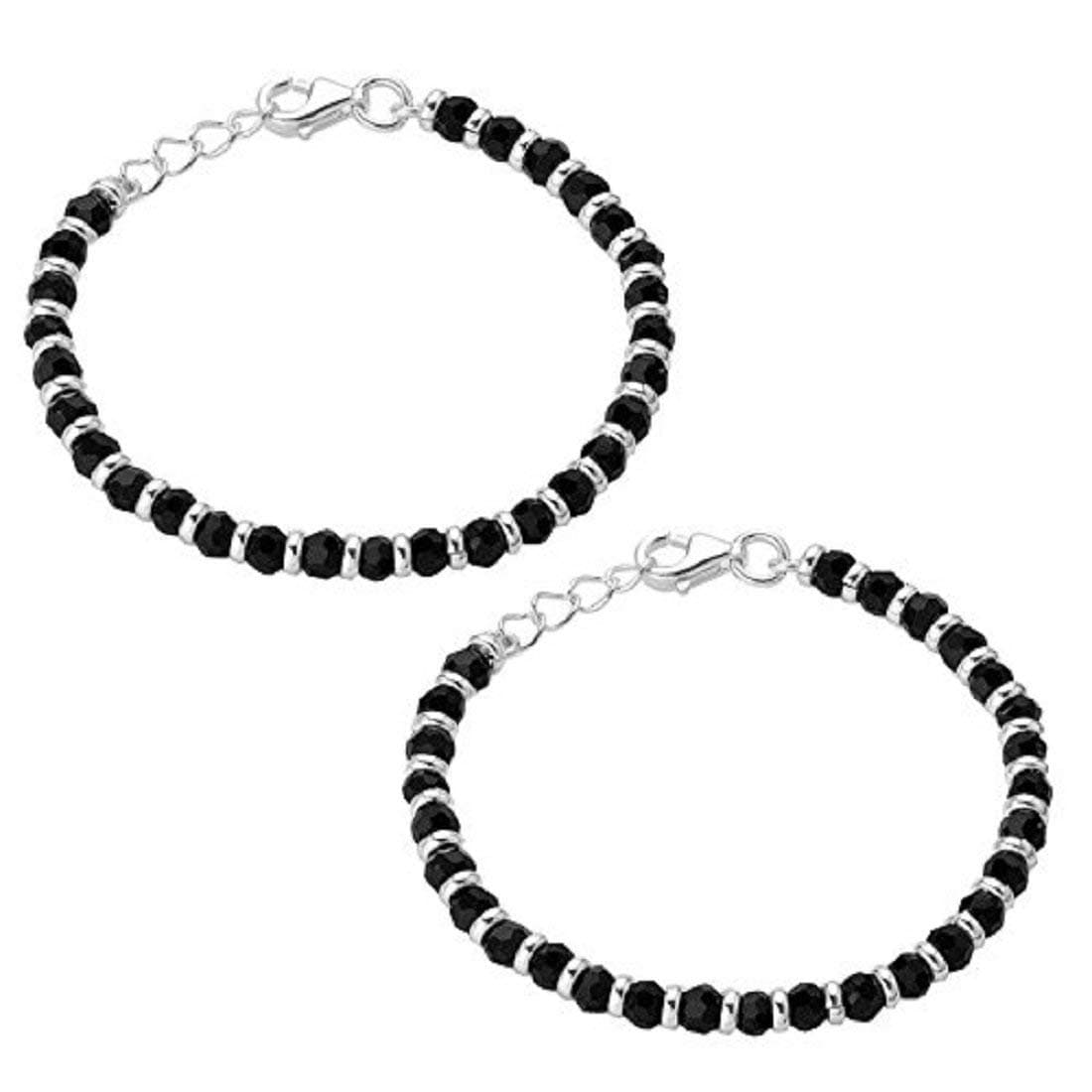 Unisex-adult 925 Traditional Silver & Black Beads Baby Nazariya In Pure 92.5% Pure Sterling Silver