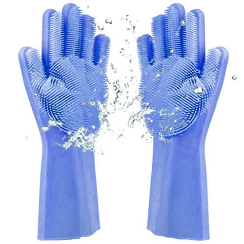 Magic Dishwashing Gloves Silicone Cleaning Scrubber Rubber Heat Resistant Reusable Silicone Gloves for Washing Dish Kitchen Bathroom Sponge Gloves with Bristles 2PCS