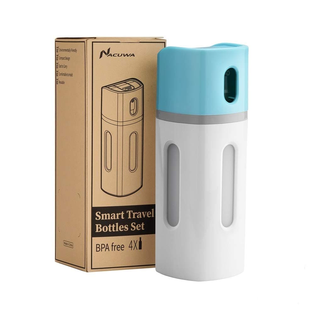 Travel Bottle Set, Nacuwa 4-in-1 Travel Dispenser Bottle, Refillable Travel Shampoo/Lotion/Sanitizer Container