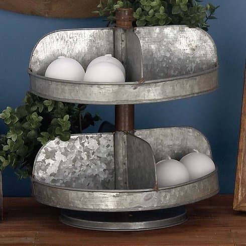 Metal Galvanized 2 Tier Tray 12 By 13-Inch