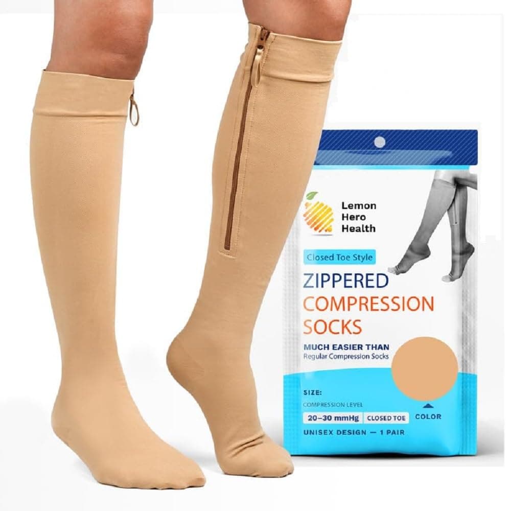 Medical Zipper Compression Socks 20-30mmHg Closed Toe with Zip Guard Skin Protection