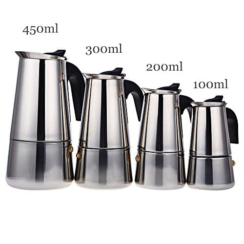 Emousport 100/200/300/450ML Stainless Steel Coffee Pot Moka Coffee Maker Teapot Mocha Stovetop Tool Filter Percolator Cafetiere (100ML)