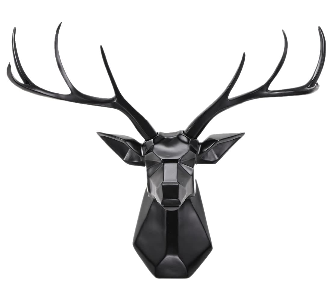 Faux Taxidermy Animal Wall Art - Geometry Deer Head Wall Decor, 8 Point Buck Deer Bust Wall Hanging (Black, 23.3''Wx21.3''H)