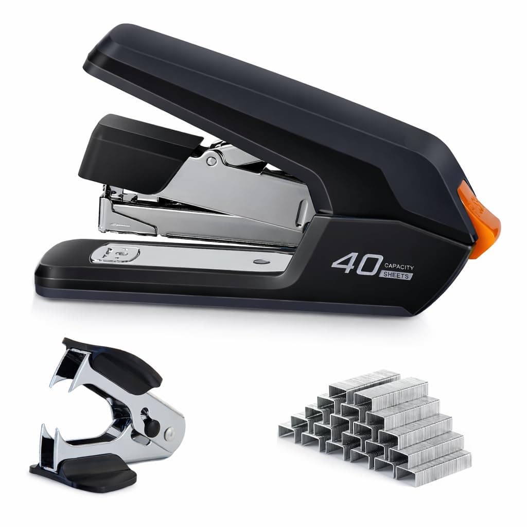 Leven Deli Effortless Desktop Stapler, 40 Sheet Capacity, One Finger Touch Stapling, Easy to Load Ergonomic Heavy Duty Stapler, Includes 1500 Staples and Staple Remover