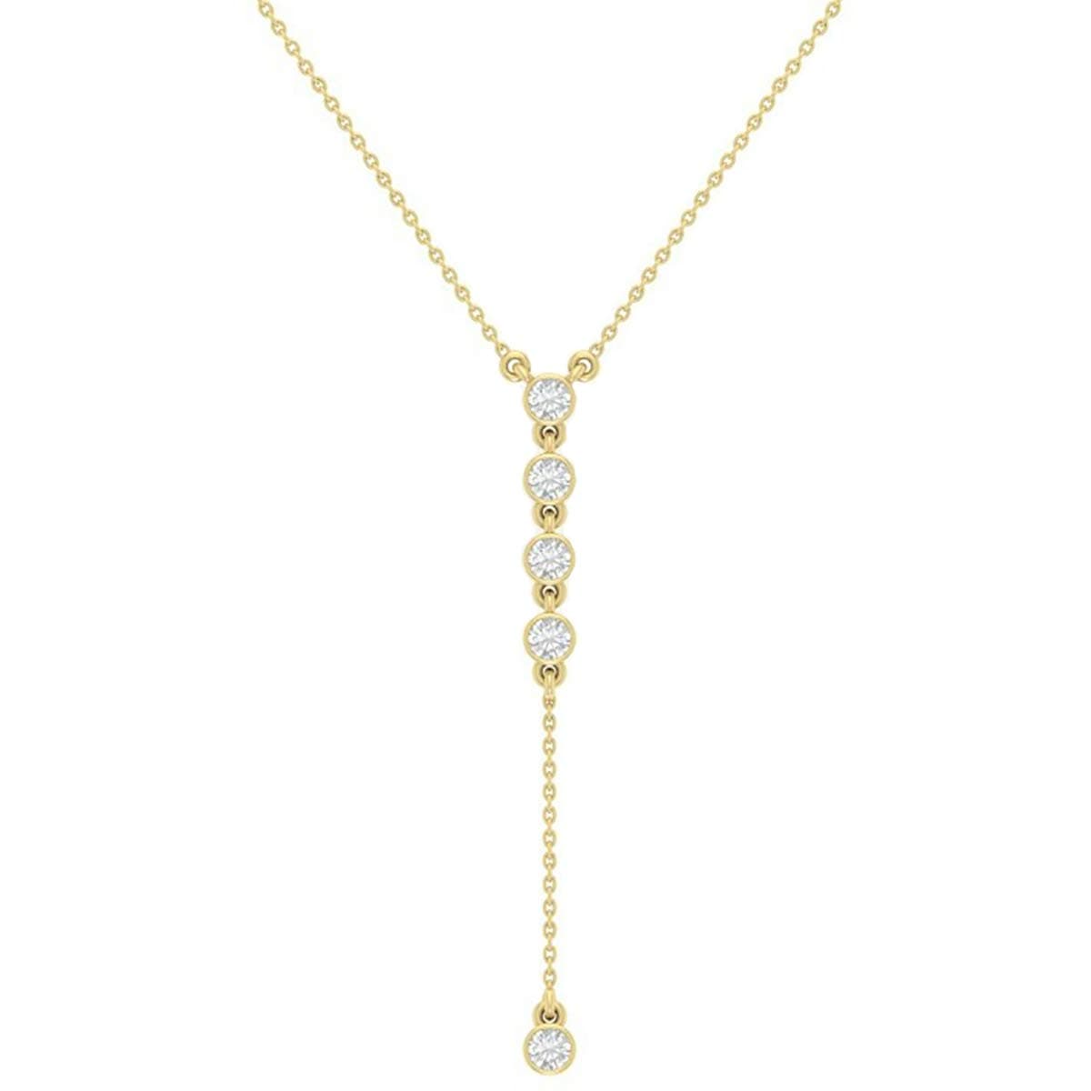 0.5 Carat Diamond Lariat Necklace (SI Clarity, G-H Color) Bezel Diamond Pendant Necklace for Women