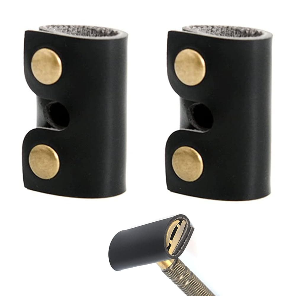 Leather Safety Razor Cover Travel Case, 2 Pcs Double Edge Razor Head Protecting Sheath, Safety Razor Blade Guard, Shaving Travel Cover Leather Cover Fits Most Safety Razors (Black)