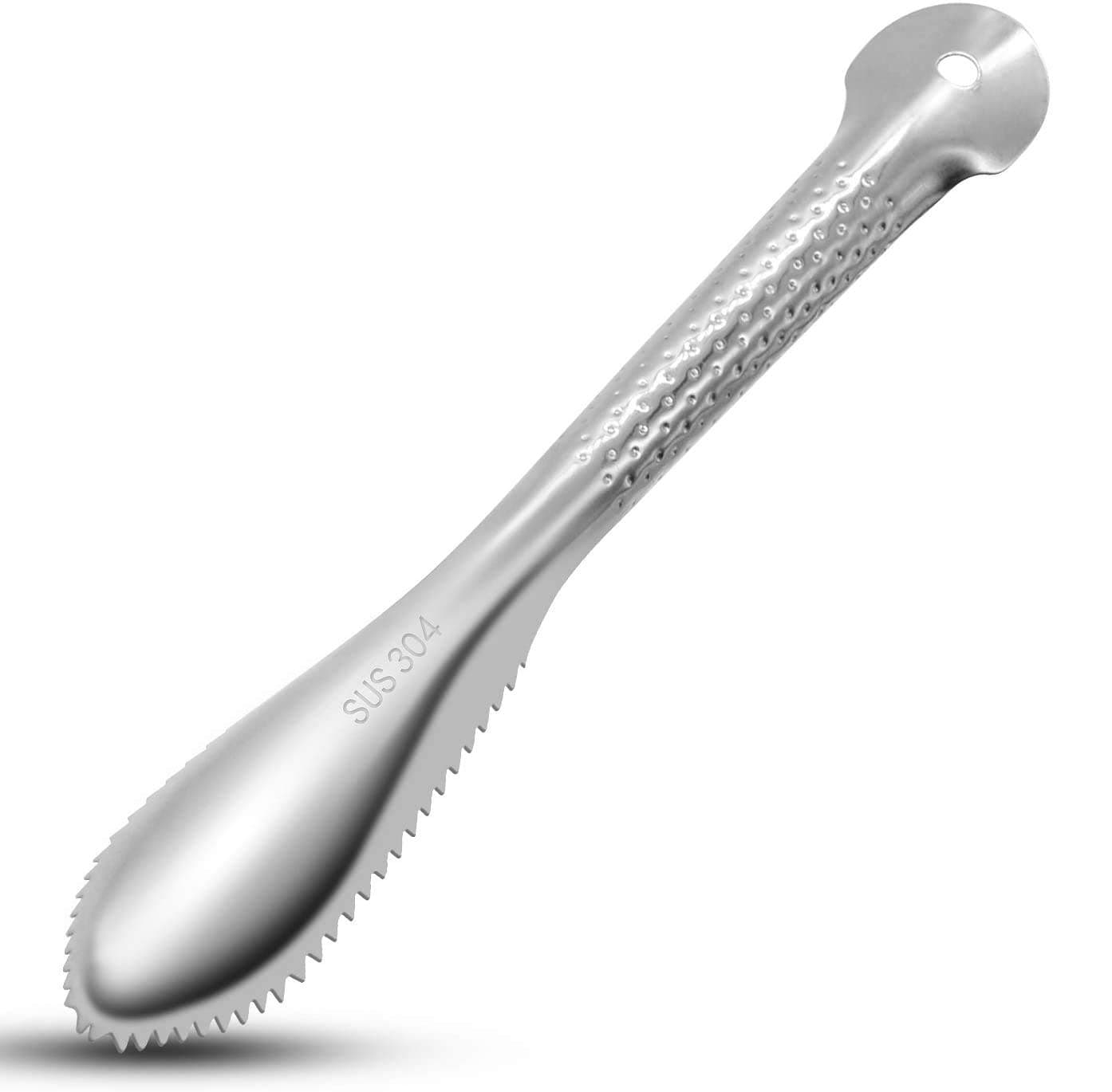 Fish Scaler Remover, Stainless Steel 304 Sawtooth Fish Scaler Brush with Anti- slip ergonomic handle, for kitchen tool faster and easier fish scales skin removing peeling