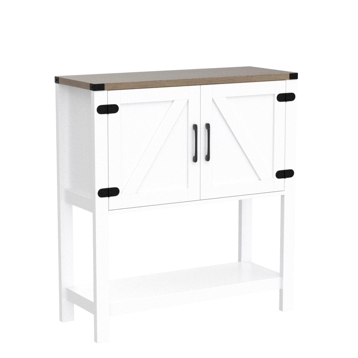 Console Table, Sofa Table, 31.5"L x 13.75"D x 35"H, Entryway Table with 2 Storage Cabinets, Farm Buffet Sideboard for Kitchen, Entryway, Hallway (White)