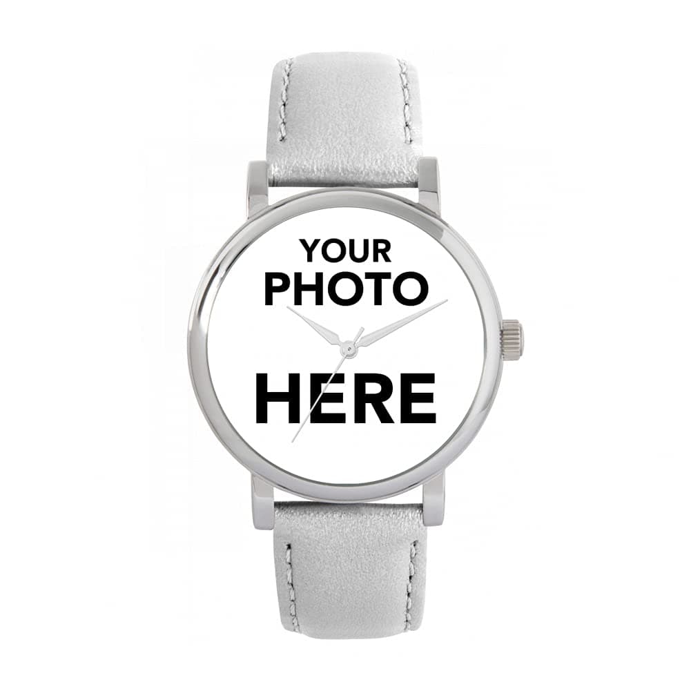 Toff LondonPersonalised Photo Gifts for Women, Analogue Display, Japanese Quartz Movement Watch with Grey Leather Strap, Custom Made Engraved Watch