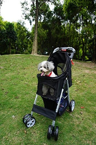 Ouzen4 Wheel Pet Stroller for Cat Dog，Black Travel Folding Carrier