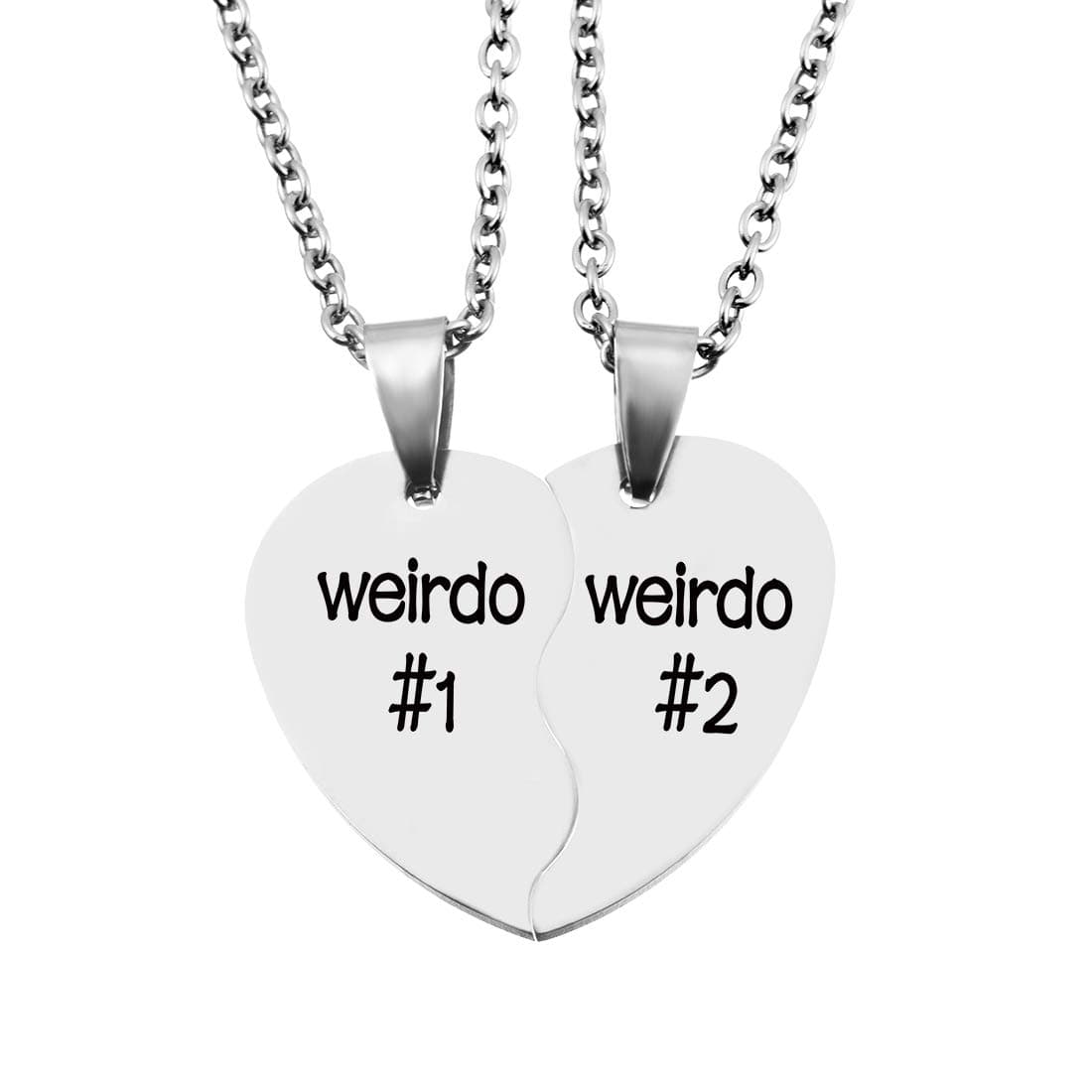 Loozykit Best Friends Necklace BFF Teen Girls Gifts Silver Heart Broken Friendship Necklace Set Charm Partners in Crime Necklace for 2(Free Box) (Weirdo 1 2)