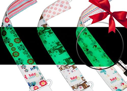 Premium Glow-in-The-Dark Girls Pacifier Clips - 3 Binky Holders Pack - Including Ring Silicon Adapters - Never Lose a Paci Even in The Dark - Universal fit - MAM, NUK, Philips Avent Soothie